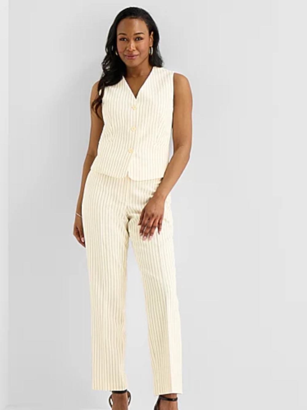 Women's Cream Pinstripe Vest